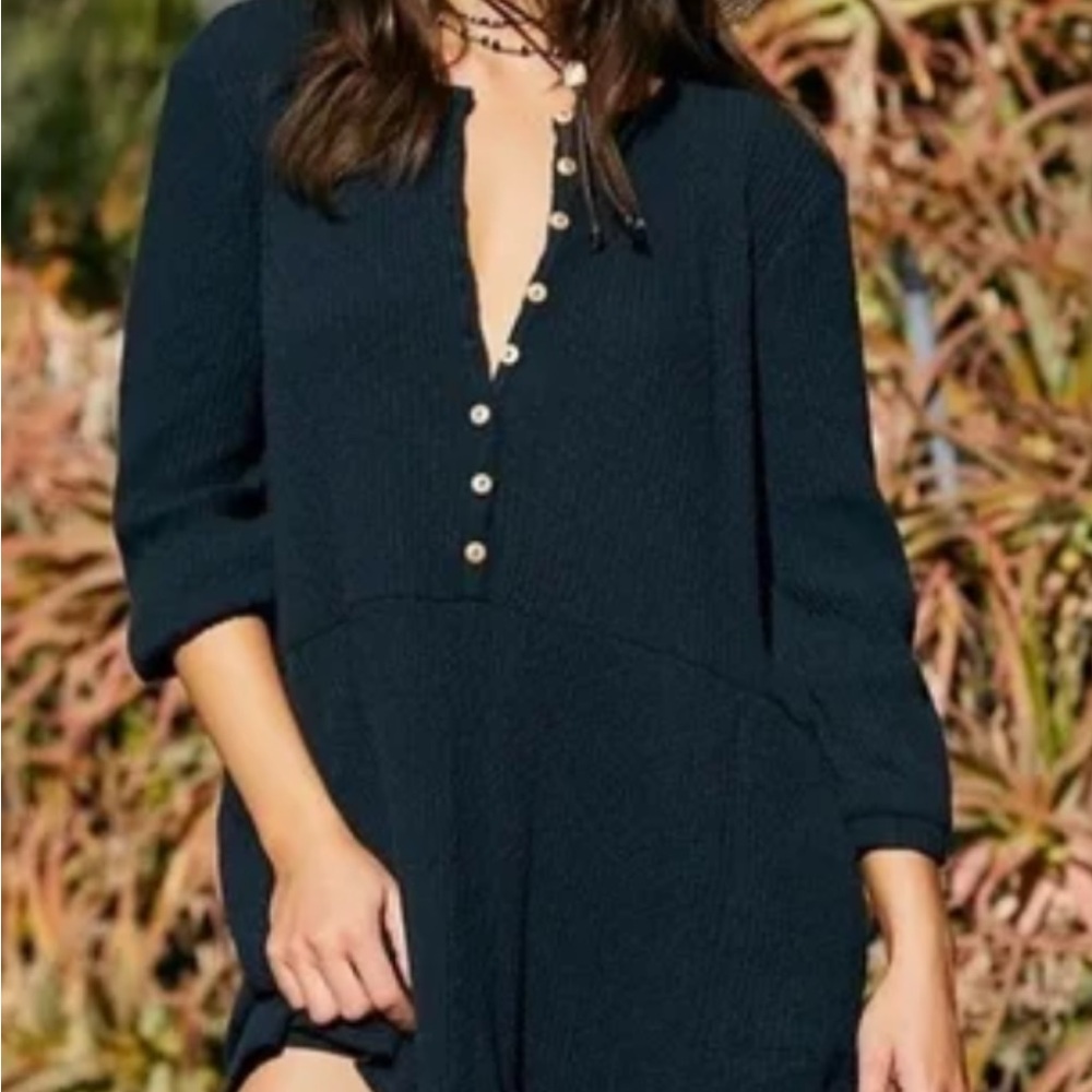Free People Beach Blossom Button Up Ribbed Dress size L
